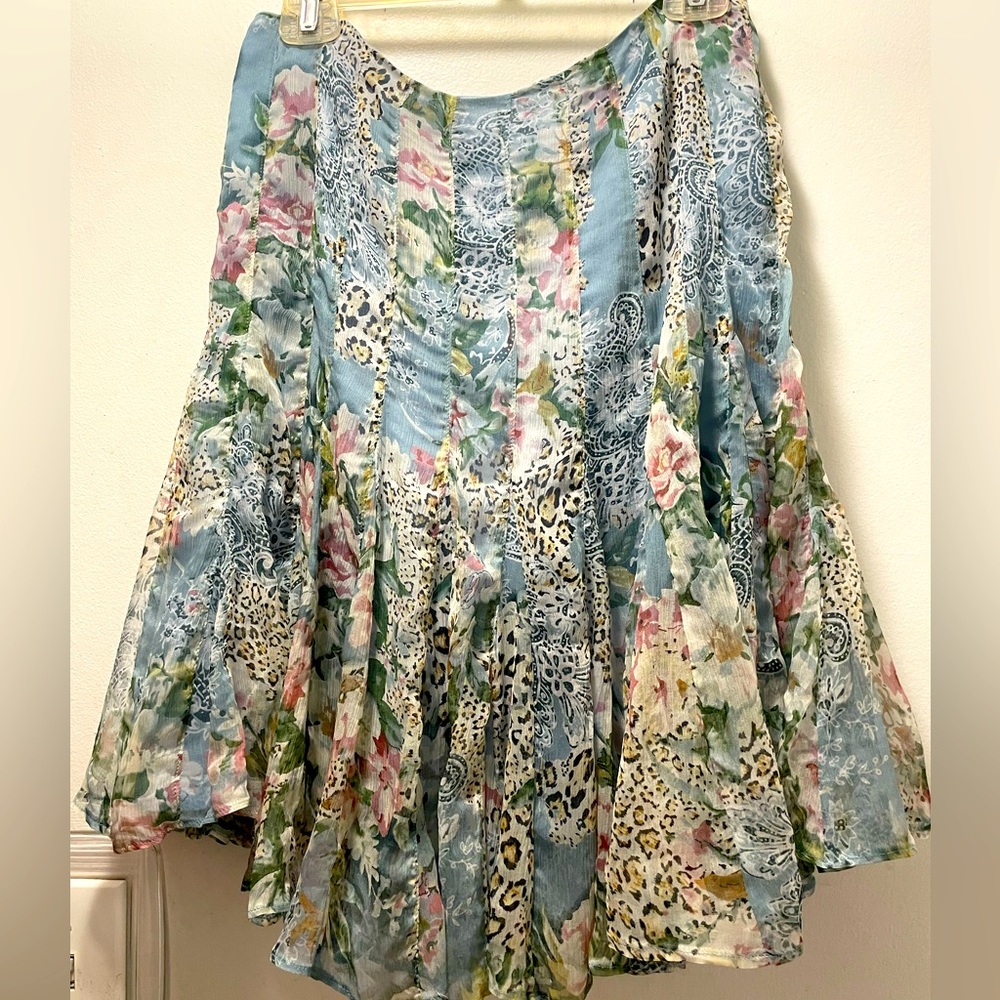 Floral Print Chiffon Fabric Lined Skirt